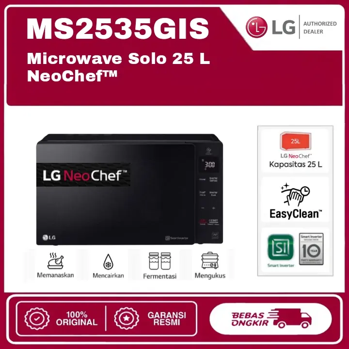 LG ELECTRONICS MS2535GIS Microwave Solo 25L NeoChef Inverter 1000W Hitam dengan Fitur Auto Reheat & EasyClean Garansi 10 Tahun