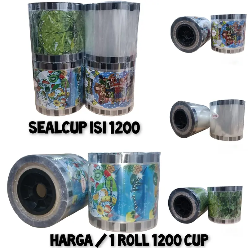 Plastik Roll Lid Cup Sealer Press Isi 1200 Cup / Seal Cup Motif Kartun Buah Polos Daun Teh / Tutup Segel Gelas Minum / Tutup Minuman 1200 Cup 0