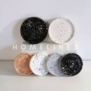 Homelines Coaster Round Aesthetic 8 cm & 10 cm Hitam Putih Coklat Abu | Tatakan Gelas Keramik Aestetik | Wadah Sabun Lilin Bulat Unik | Circle Polkadot