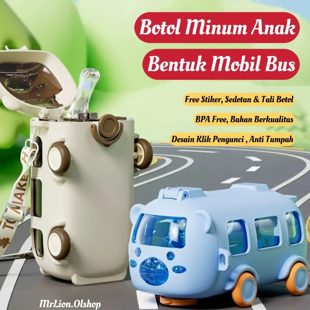 Botol Air Minum Anak Bentuk Bus 550ml Botol Minum Anak Flip Top Bus Botol Minum Bua Anak Free Mainan