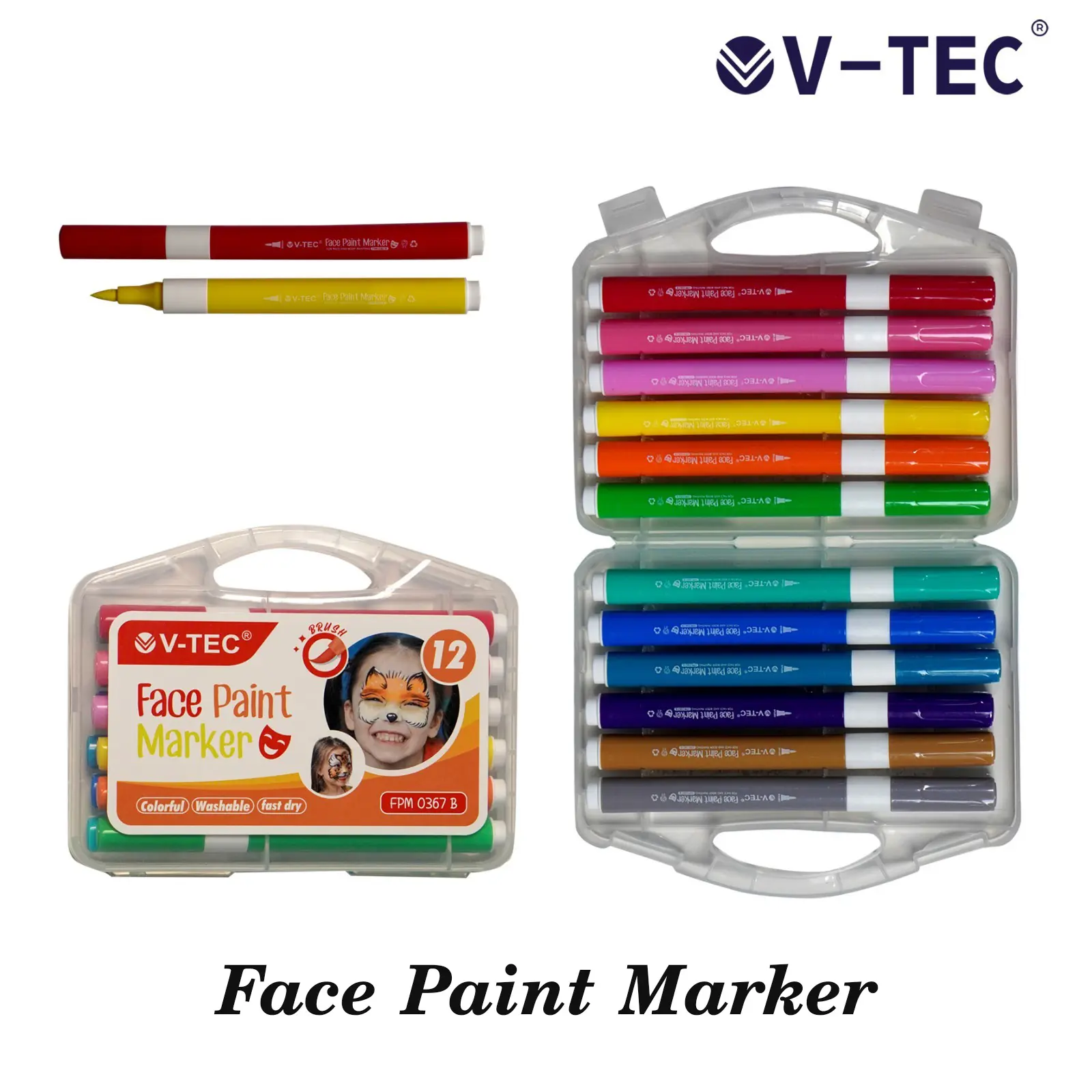 V-TEC Face Paint Marker Set 12 / Face Painting / Marker Kulit / Spidol Kulit