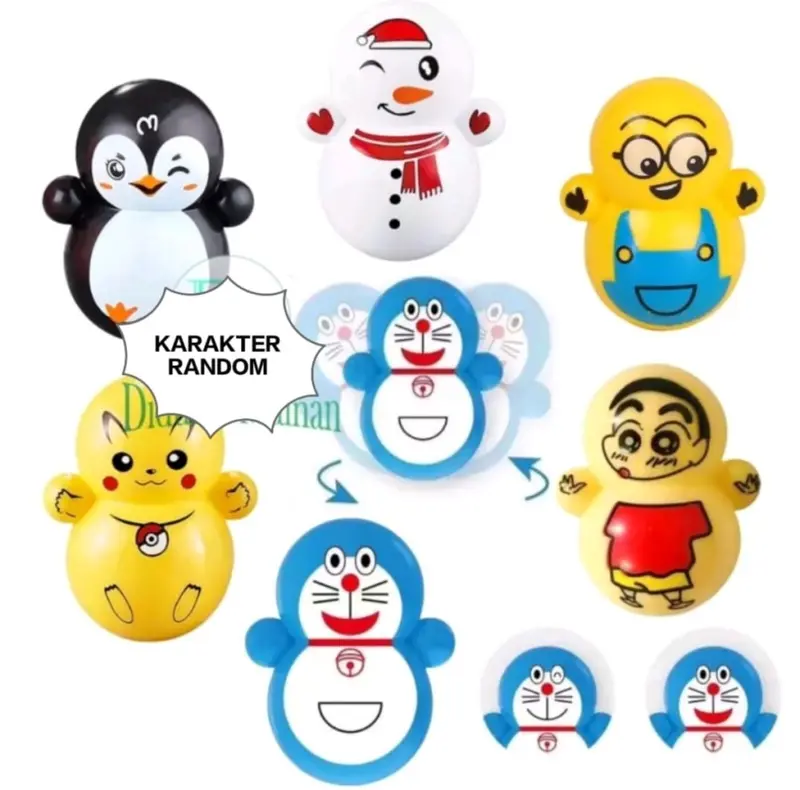 mainan anak bayi boneka mini goyang tumbler karakter lucu relief toys 3
