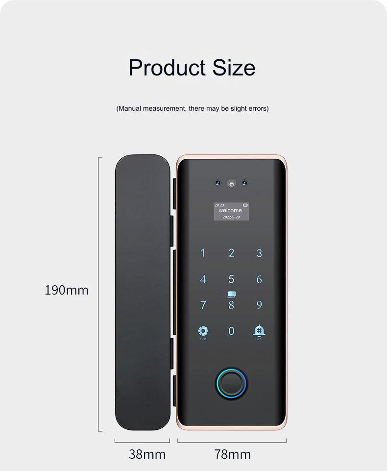Kunci Pintu Kaca Pintar dengan Pengenal Wajah - Hitam / Facial recognition smart glass door lock