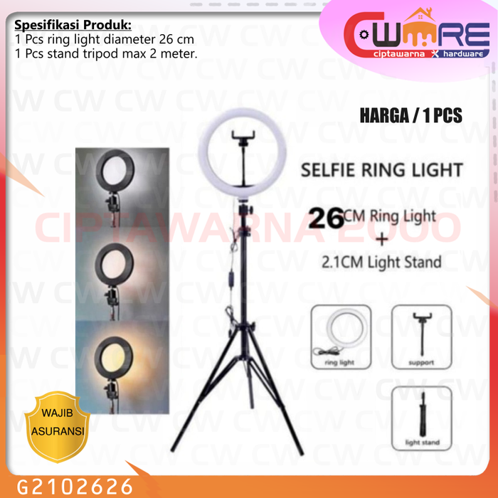 Gambar Paket Tripod 200cm + Lampu Ring Light LED 26cm 10" Selfie Tiktok Vlog - KUALITAS MEDIUM dari Ciptawarna2000 Home Living Kota Palembang 5 Tokopedia