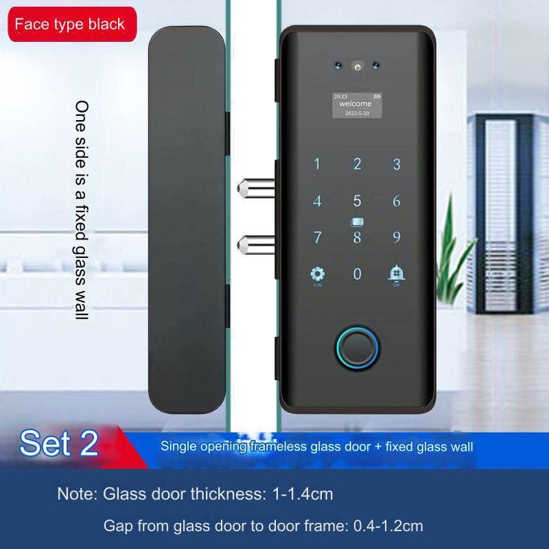 Kunci Pintu Kaca Pintar dengan Pengenal Wajah - Hitam / Facial recognition smart glass door lock