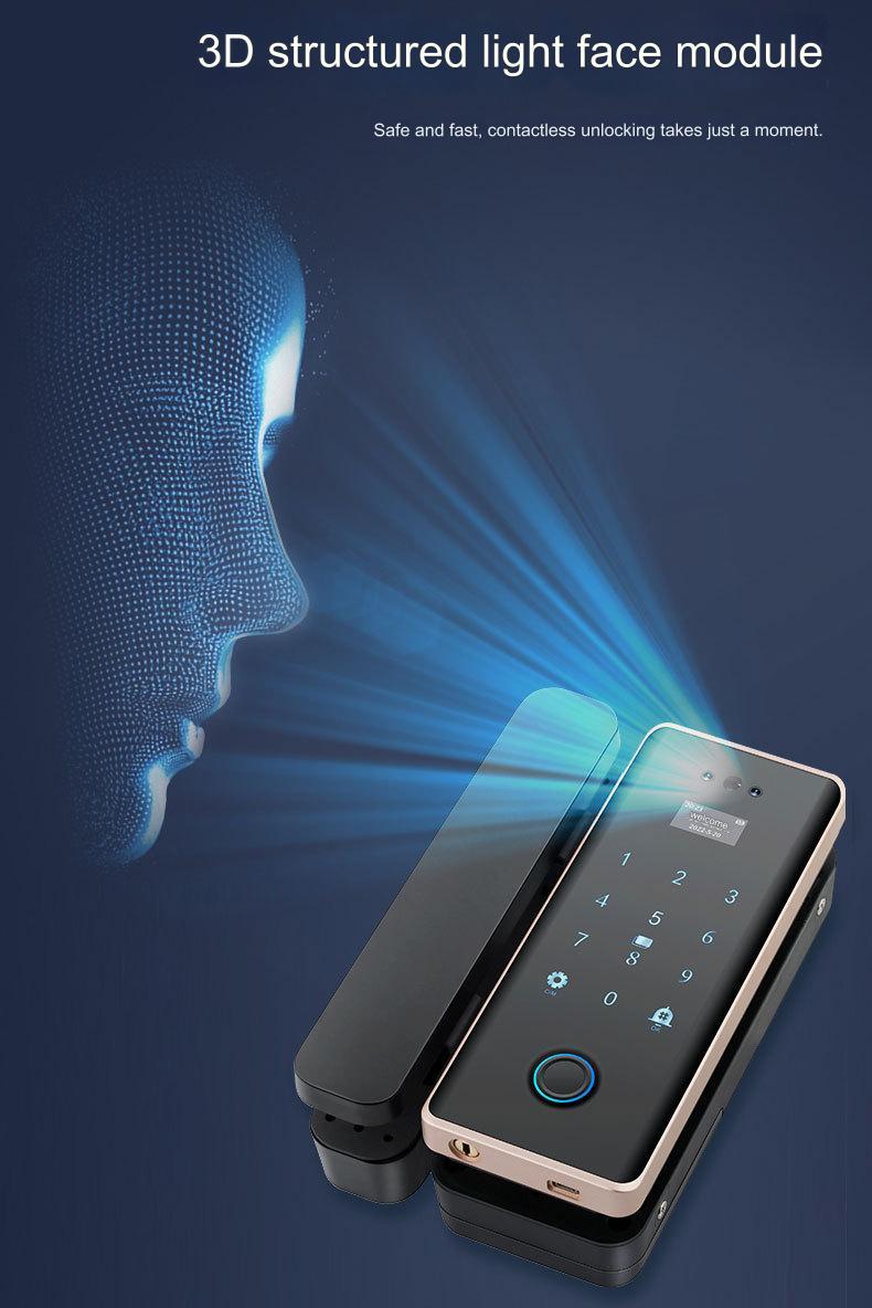 Kunci Pintu Kaca Pintar dengan Pengenal Wajah - Hitam / Facial recognition smart glass door lock