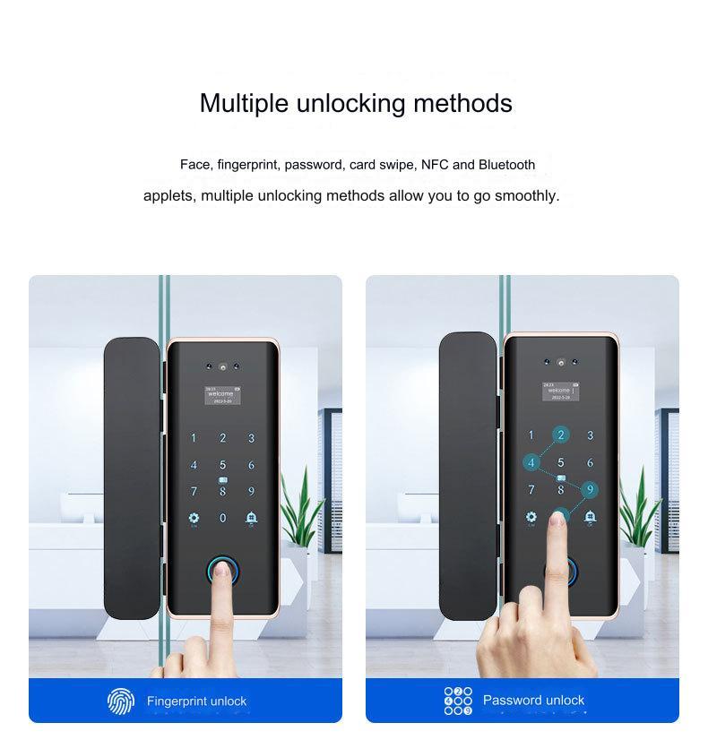 Kunci Pintu Kaca Pintar dengan Pengenal Wajah - Hitam / Facial recognition smart glass door lock