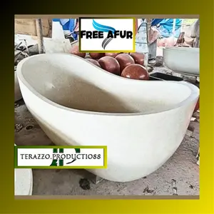 Bathtub Terazzo Standing Lengkung Glossy P160 DP - Ukuran Custom - Keramik Putih - Merah Marmer