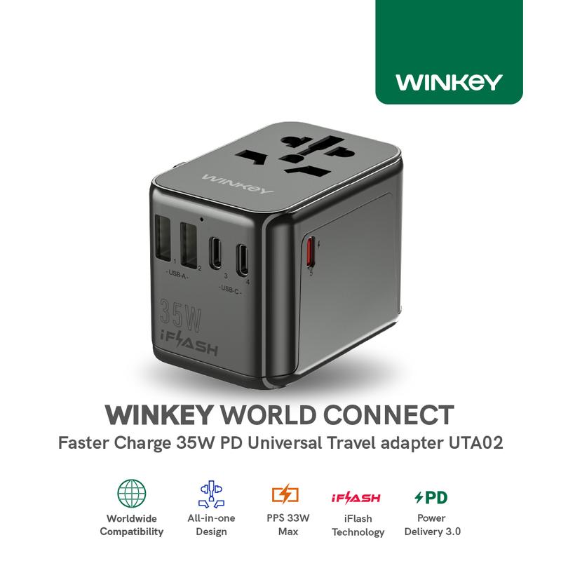 WINKEY Universal Travel Adaptor 35W PPS 5 Port USB & USB C PD -UTA02 1