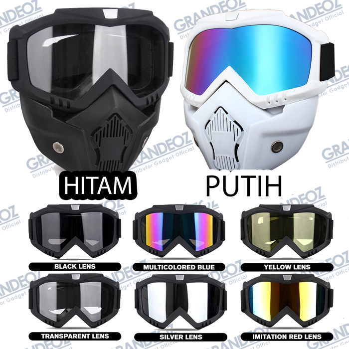 Promo Goggles Kacamata + Masker Full Face Helm Hitam / Putih Goggle ...