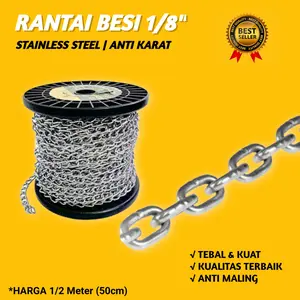 1/2 Meter Rantai Kapal 3mm Rantai Besi 1/8inch Harga Per 50cm Kuat Tebal Anti Karat Stainless Steel