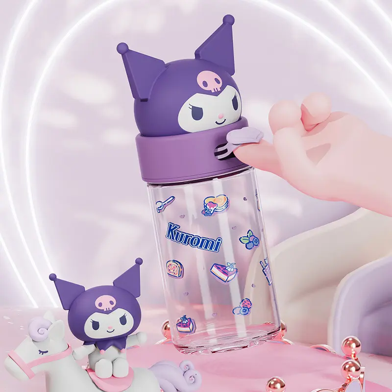 Botol Minum Anak Kuromi Tritan 500ml BPA Free dengan Tali dan Sedotan - 2361 Bottles Kitchenware Water