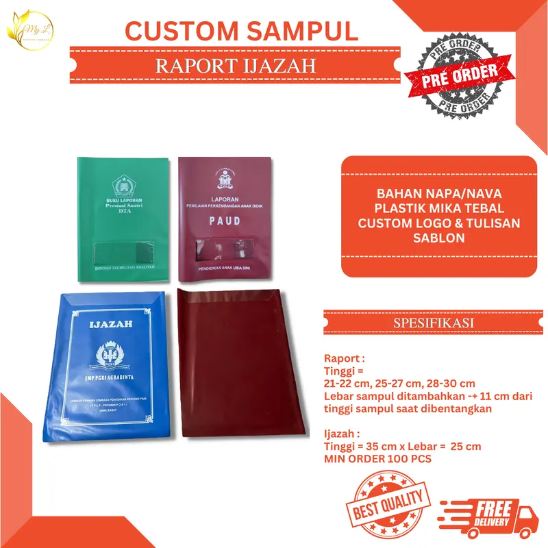 Sampul Raport Ijazah, STTB & Sekolah Custom Sablon Bahan NAPA 0.15A 1