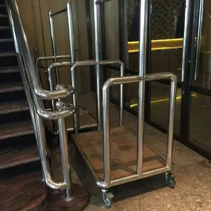 Trolley Hotel Mini Size Bahan Trolley & Pipa Stainless Diameter 1.5" Tatakan Penyangga Plat Stainless 80x60x5cm Tinggi 180cm Dilengkapi Roda D-5" dengan Rem