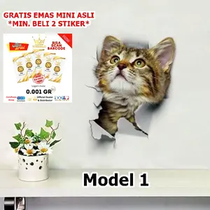 Stiker gambar kucing 3D lucu wall stickers hewan bisa di mobil atau motor atau dinding hiasan dekorasi rumah