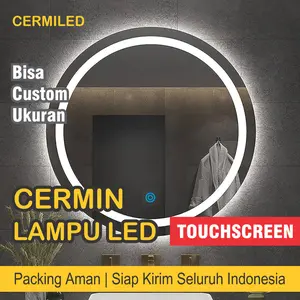Cermin Bulat Lampu LED Touchscreen 3 Warna Diameter 60 Cm