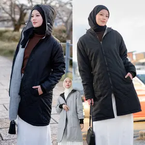 Jacket Jaket Parasut Wanita Cewek Muslimah Hijaber Panjang Syari Hoodie Hijab Terbaru Kekinian Hodie Parasit Premium Korean Style Bolak Balik 2 in 1 Hitam Abu Hijaket Hijacket GNV Black