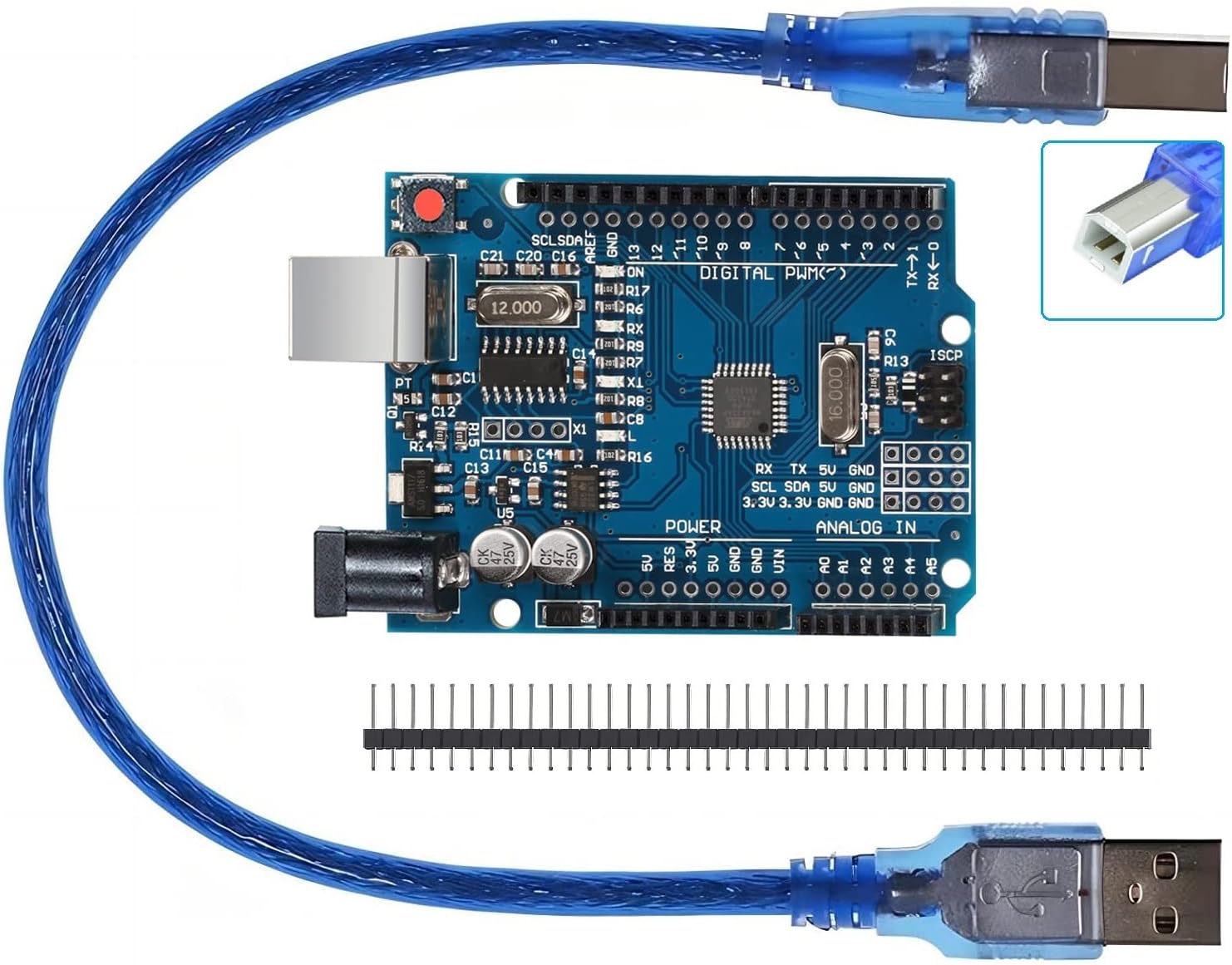 UNO R3 Development Board Improved Version Electronic Microcontroller Expert Kit with Pin Headers Included"