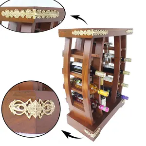 75 cm Teakwood Wine Display Rack / Rak Wine Minuman - HWD1030 / Wine Barrel with Grape Vine Brass Applique & Corner Brace Brackets