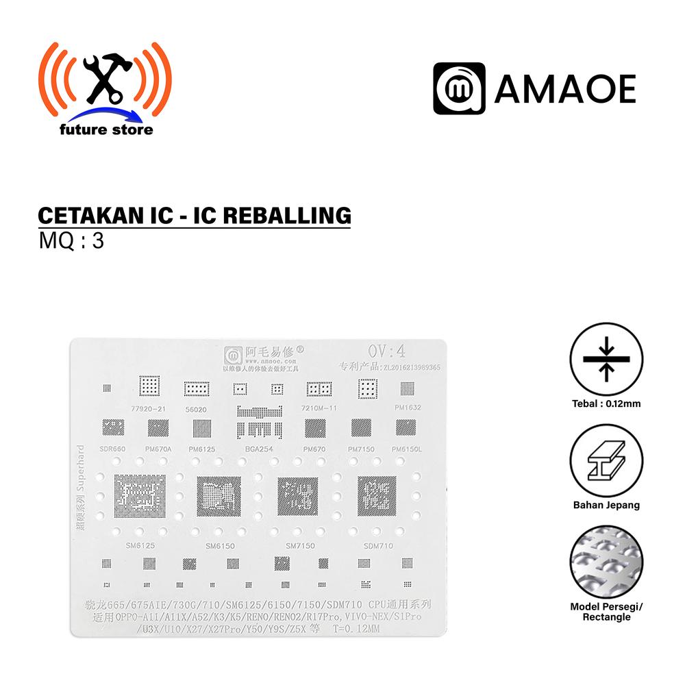 Amaoe OV4 Cetakan IC BGA Reballing Stensil untuk OPPO K5/RENO2/R17Pro/VIVO/NEX/U10/X27Pro Snapdragon 665/675AIE/730G/710/SM6125/6150/7150/SDM710 CPU Perbaikan Jaring Baja Timah 0.12mm Cetakan IC Amaoe