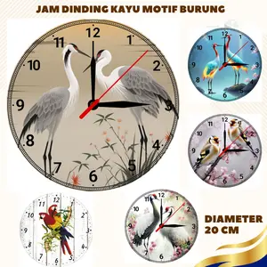 Jam dinding kayu gambar burung aesthetic