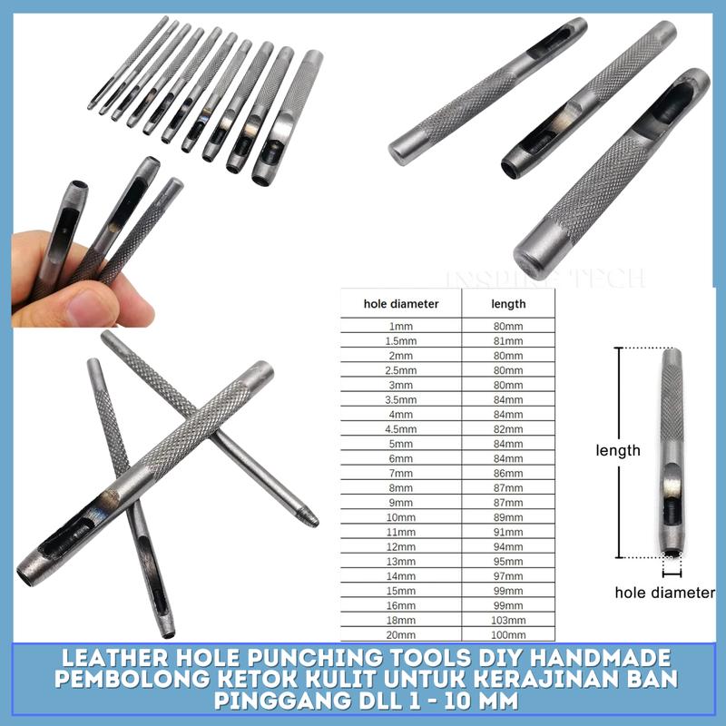 Product Introduction of Leather Tools Leather Punch Leathercraft Hole Craft PEMBOLONG KETOK KULIT UNTUK KERAJINAN BAN PINGGANG DLL 1 - 10 MM 0