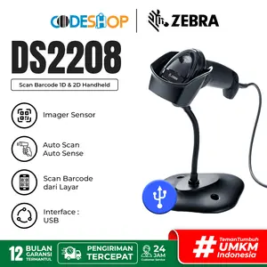 Scanner Barcode Zebra DS2208 Imager 2 Dimensi USB + Stand