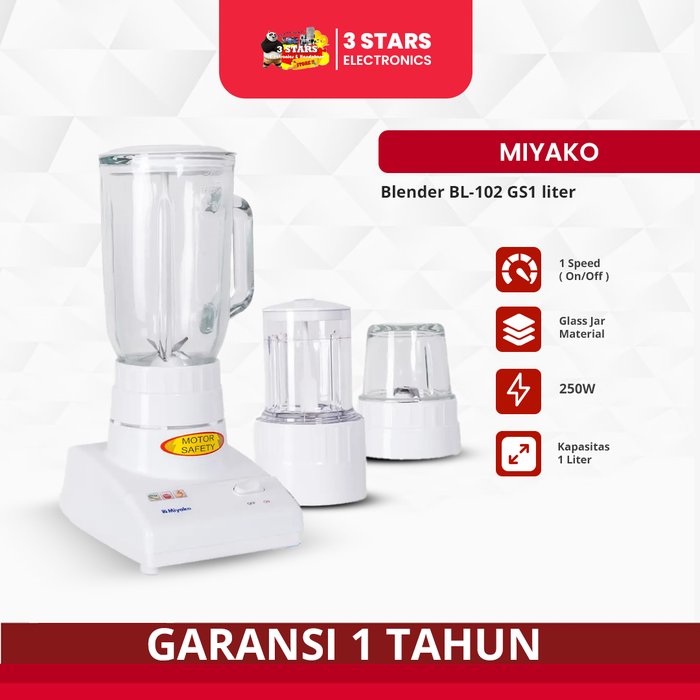 Gambar BLENDER MIYAKO BL 102 GS/ BLENDER KACA 3in1 1L/ PACKING BUBBLE WRAP dari 3 STAR ELECTRONICS Kota Blitar Tokopedia
