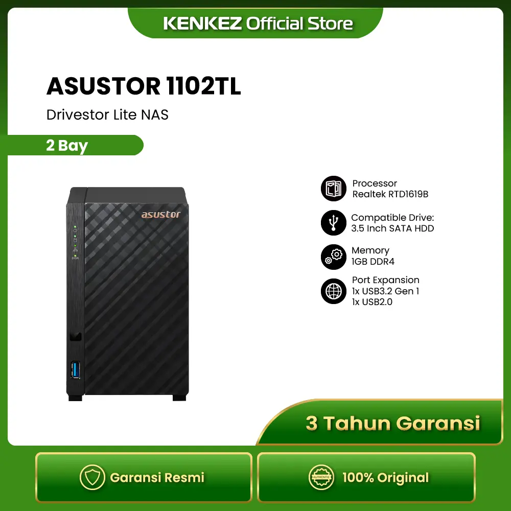 Asustor AS1102TL Drivestor 2 Lite NAS 2-Bay | Quad Core 1.7GHz | RAM 1GB |
