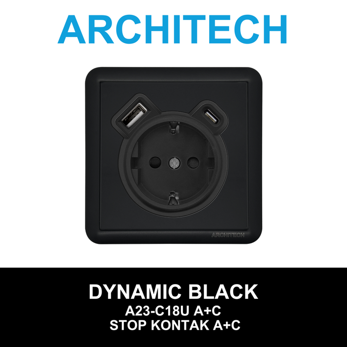 Gambar ARCHITECH  DYNAMIC A23-C18U A+C FAST CHARGER / CHARGING USB BLACK dari ARCHITECH INDONESIA Kota Administrasi Jakarta Utara Tokopedia