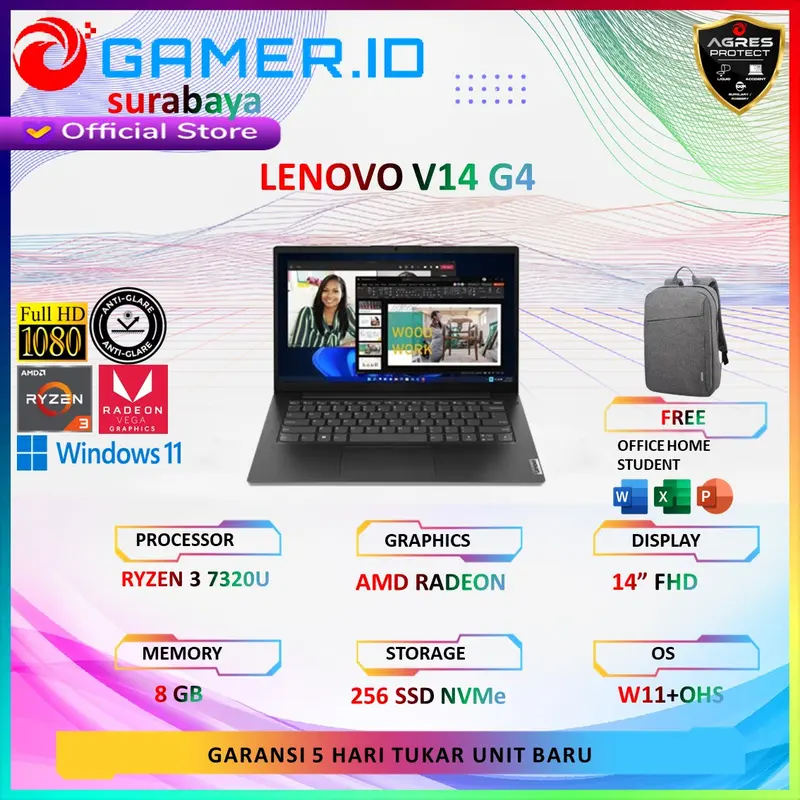 Lenovo V14 G4 RYZEN 3 7320 8gb 256ssd W11 + OHS 14" FHD 0