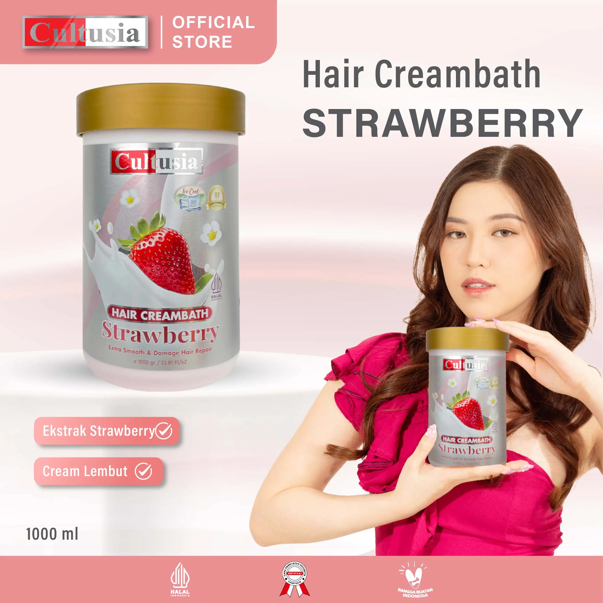 Cultusia Creambath Strawberry 1000 ml - perawatan rambut