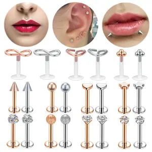 1 PC Star Crystal Heart Labret Body Piercing 316L Stainless Steel Ear Studs Jewelry Cartilage Lip Piercings Lip Piercing Rose Gold Labret Rings