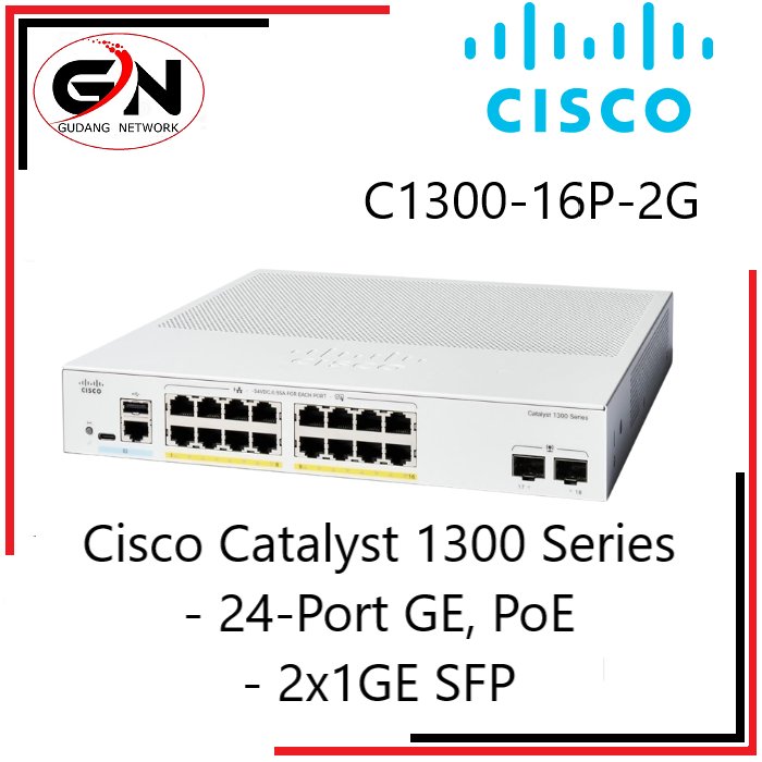 Jual Cisco Catalyst 1300 Series C1300-16P-2G 16-Port GE, PoE, 2x1GE SFP ...