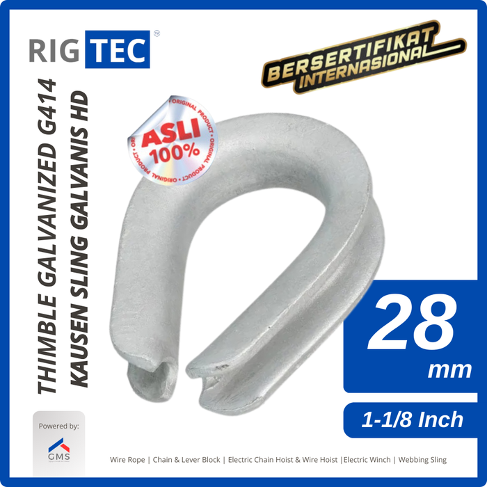 Gambar RIGTEC Thimble Wire Rope / Kausen Sling G414 28 mm 1-1/8 Inch Heavy Duty HD Galvanized dari RIGTEC OFFICIAL Kota Administrasi Jakarta Utara Tokopedia