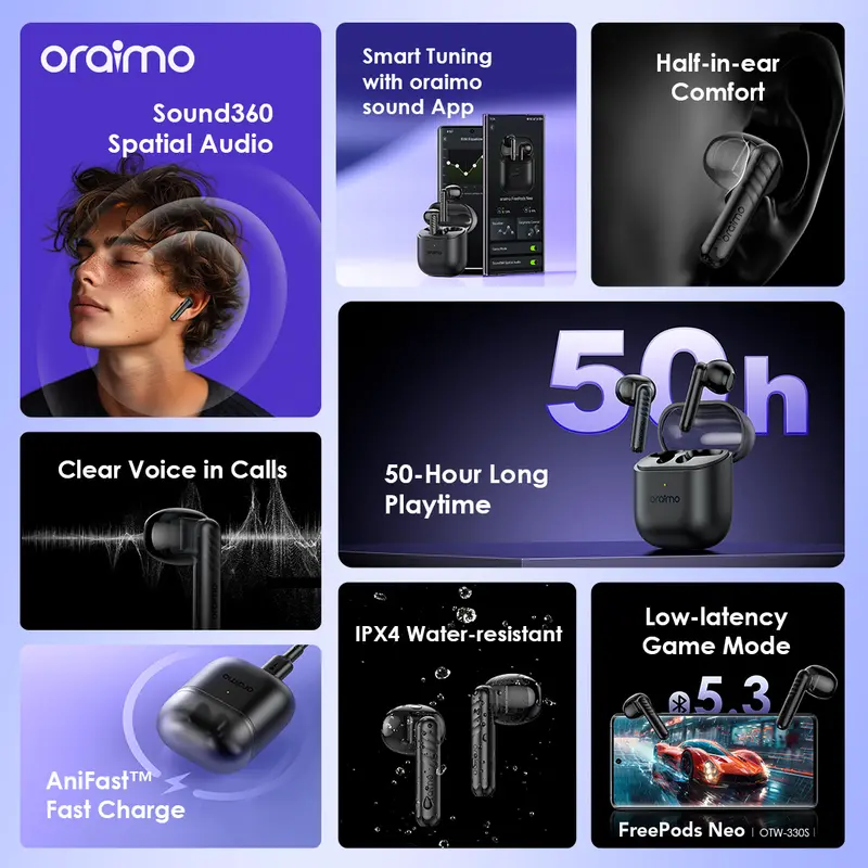Oraimo x MPL Mobile Legends TWS Freepods Neo OTW-330S Special Collaboration Edition True Wireless Stereo Bluetooth ENC Gaming Low Latency IPX4 Waterproof 3
