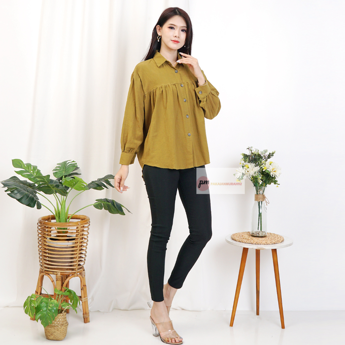 Gambar Kemeja Wanita lengan Panjang Bahan LINEN PREMIUM / Blouse Wanita style Korean - Orange dari PAKAIANMURAH92 Kota Administrasi Jakarta Timur Tokopedia