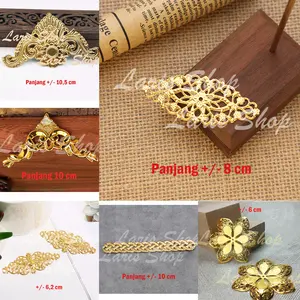 Hiasan Ukiran Sudut / Hiasan Siku Emas Perak Lempengan Ornamen Bando Etnik / Bando Tari Karnaval Oval Anyaman Bunga Daun dan Hiasan Box Mahar Hantaran Seserahan Scrapbook
