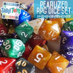 Pearlized RPG Dice Set (Dadu DND D4, D6, D8, D10, D10%, D12, D20)