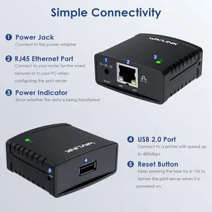 USB 2.0 Network Print Server WAVLINK LAN Print Share Server for USB Printers LPR Print Protocol WL-NU72P11 10/100Mbps