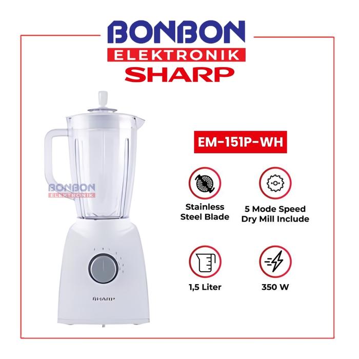 Gambar SHARP Blender EM-151P-WH / EM 151P WH / EM151P White Low Watt with Dry Mill dari Bonbon Elektronik_NEW Kota Administrasi Jakarta Utara Tokopedia