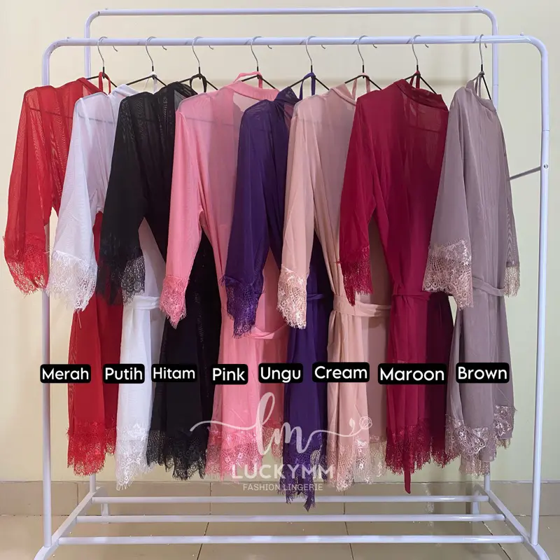 Luckymm - Satu Set Sexy Lingerie Kimono Transparan Baju Tidur sexy Wanita / sleepwear wanita 022 1