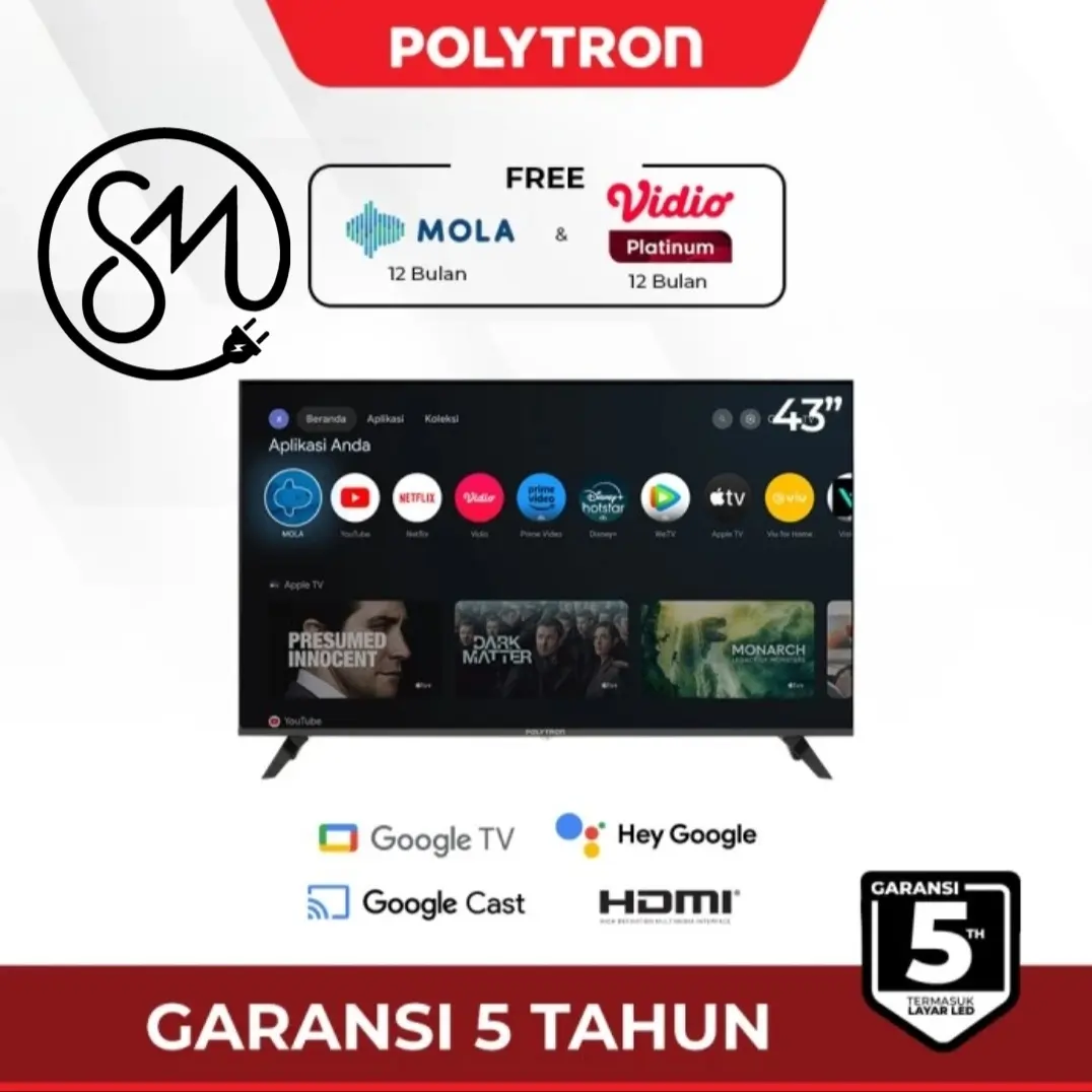 LED TV Polytron PLD 43RG9059 Google tv Smart 43 inc inch