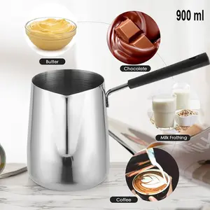 DROHOEY Gelas Jug Melted Butter Coffee Pot Stainless Steel Long Handle 900ml - S07 - Silver
