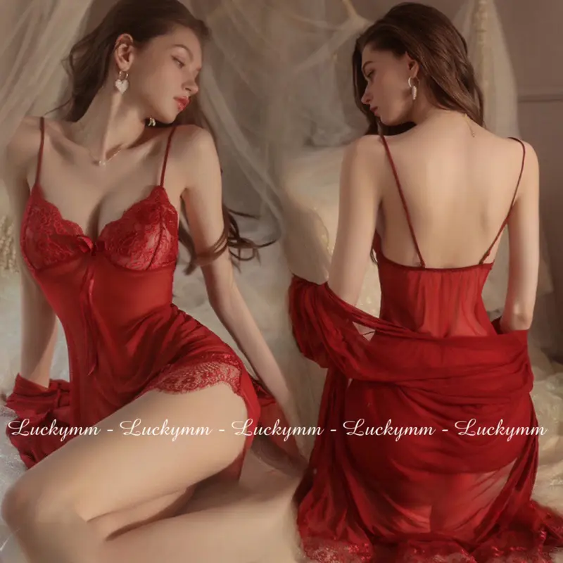 Luckymm - Satu Set Sexy Lingerie Kimono Transparan Baju Tidur sexy Wanita / sleepwear wanita 022 2