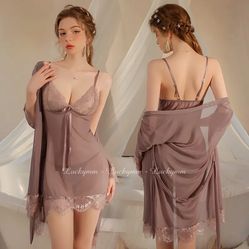 Luckymm - Satu Set Sexy Lingerie Kimono Transparan Baju Tidur sexy Wanita / sleepwear wanita 022 3