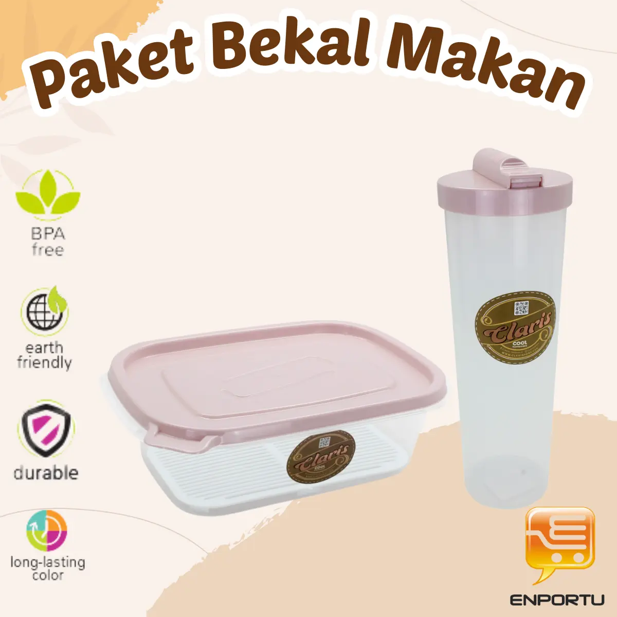 Claris Paket Bekal Makan Kotak Makan dan Botol Minum Plastik - Warna Multicolor Bulat Kota Set k Kitchenware