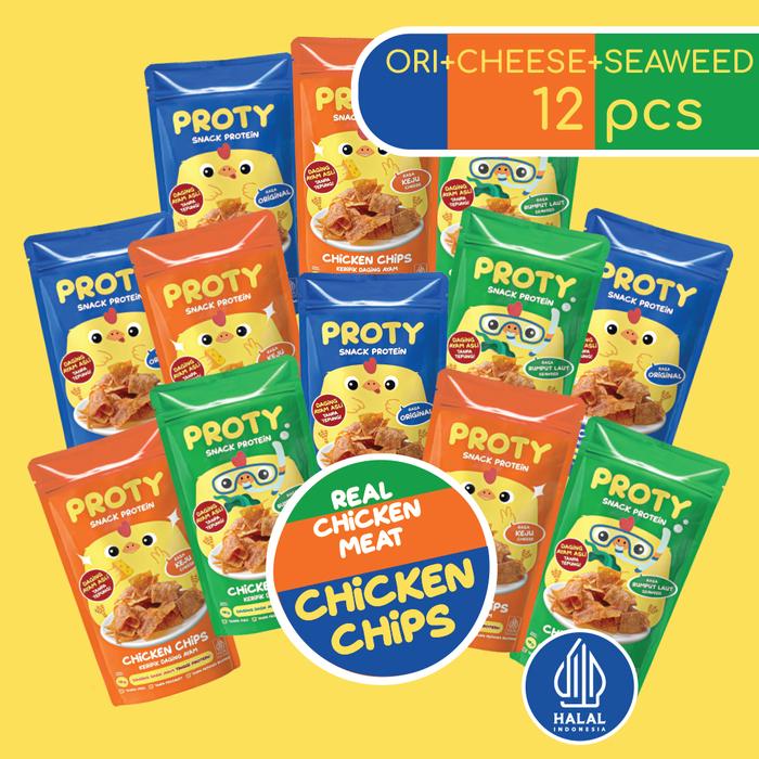 Gambar Snack Anak Sehat PROTY Chicken Chips Ori(4 pcs)+Keju(4 pcs)+RumputLaut (4 pcs) Cemilan Berprotein dari PROTY Official Store Kota Administrasi Jakarta Barat Tokopedia