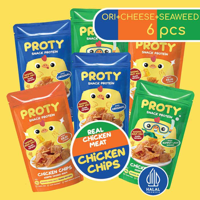 Gambar Snack Anak Sehat PROTY Chicken Chips Ori(2 pcs)+Keju(2 pcs)+RumputLaut (2 pcs) Cemilan Berprotein dari PROTY Official Store Kota Administrasi Jakarta Barat Tokopedia