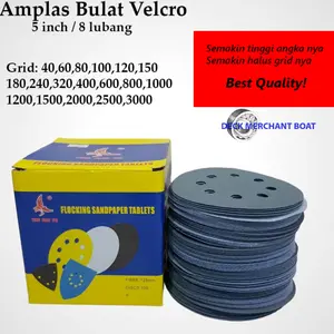 Amplas P120 Bulat Velcro 5” inch 8 Lubang Tempel Sanding Disc Mata Gerinda